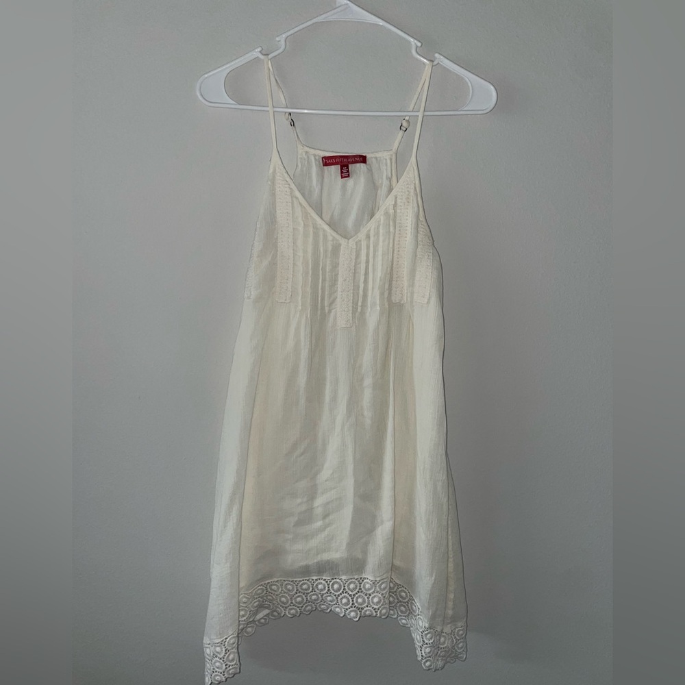 Saks Fifth Avenue SZ Small 100% Cotton Cream Lace Trim Slip Dress